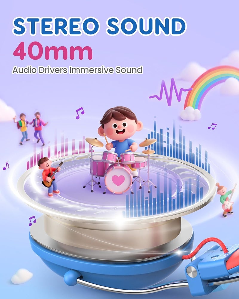 awatrue Kids Headphones for School, 74/85dB Safe Volume Limit, Stereo Sound, Wired On-Ear Headphones for Kids Boys Girls, 3.5mm Jack for Tablet, iPad, Kindle, YOTO Player, Airplane Travel, Blue - Image 3